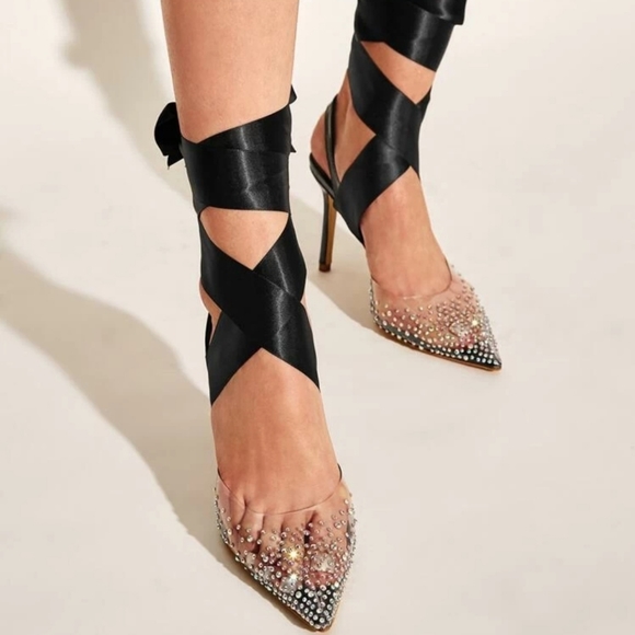 🆕RHINESTONE DECOR TIE LEG STILETTO - Picture 2 of 6
